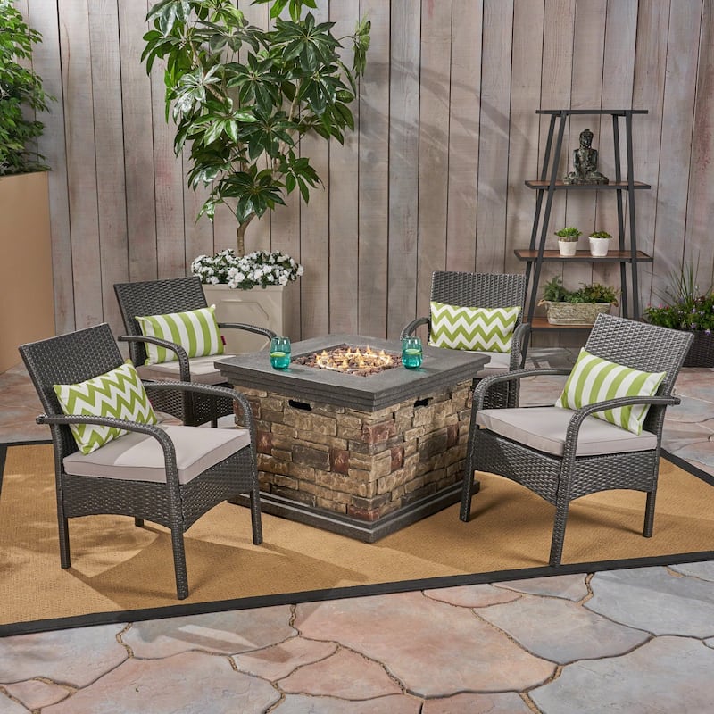 Cordoba Outdoor 4-seater Fire Pit Set with Wicker Club Chairs by Christopher Knight Home