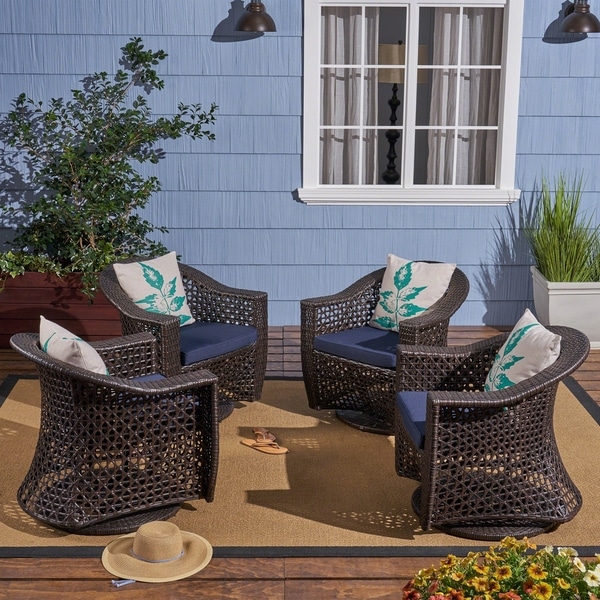 Big Sur Outdoor Wicker Swivel Chairs with Cushions Set of 4 by