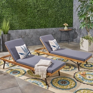 Canoga Outdoor Acacia Wood and Eucalyptus Chaise Lounges (Set of 2) by Christopher Knight Home