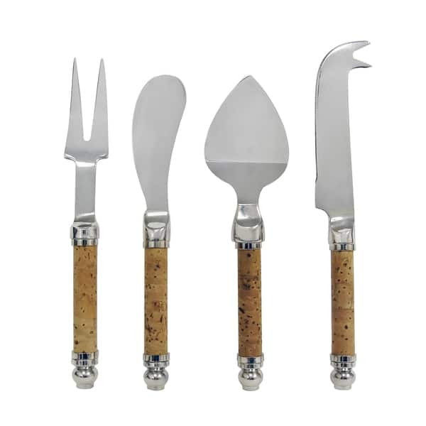 Creative Home Natural Off-White Marble Set of 4 Pieces Multipurpose Cheese Knife, Cutter, Spreader