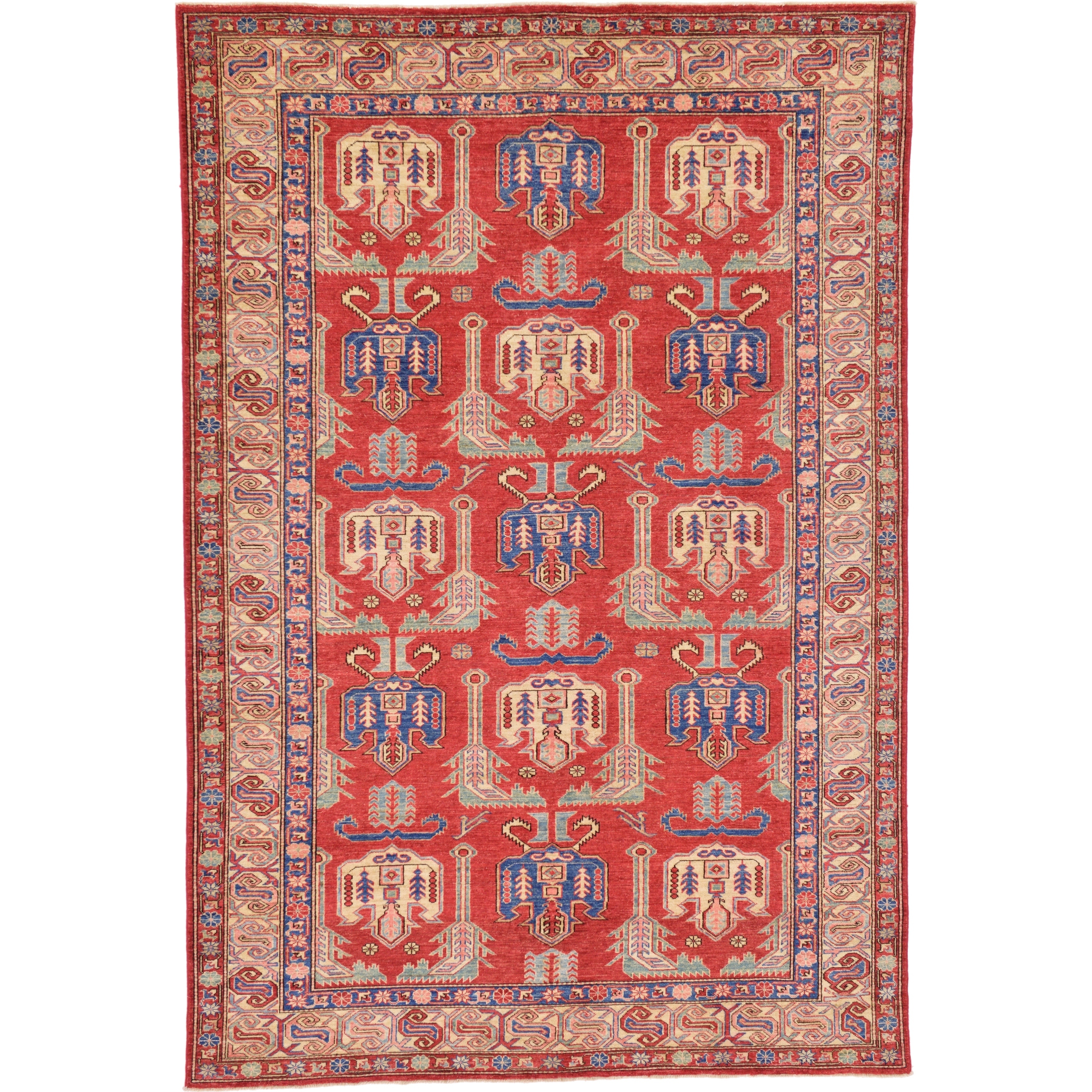 Hand Knotted Kazak Wool Area Rug - 6' 6 x 9' 7