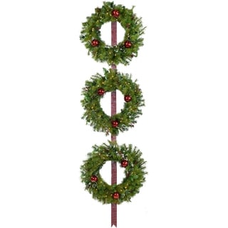 Fraser Hill Farm Set of 3 Holly Berry 20-In. Wreaths with Ornaments and 150 Battery-Operated LED Lights