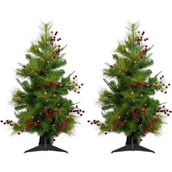 slide 2 of 2, Fraser Hill Farm 4.0' Newberry Pine Tree - Clr LED Lght (SET 2)