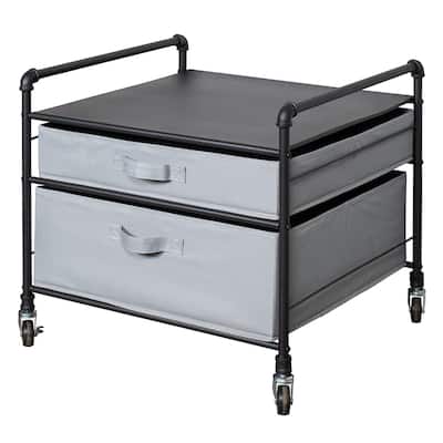 Fridge Stand Supreme - Black Pipe Frame with Light Gray Drawers - 23.2"W x 22"D x 21.3"H