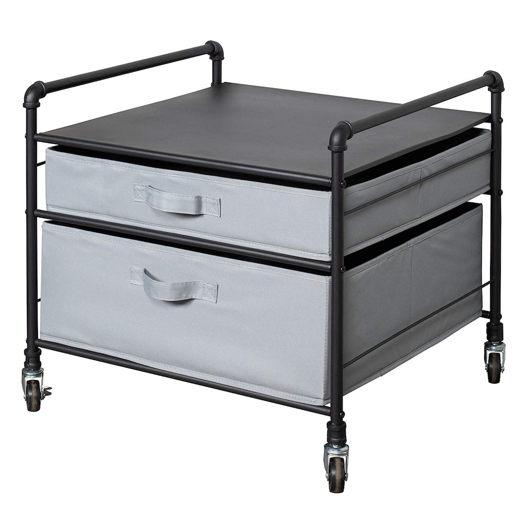 Fridge Stand Supreme - Black Pipe Frame with Light Gray Drawers - 23.2"W x 22"D x 21.3"H