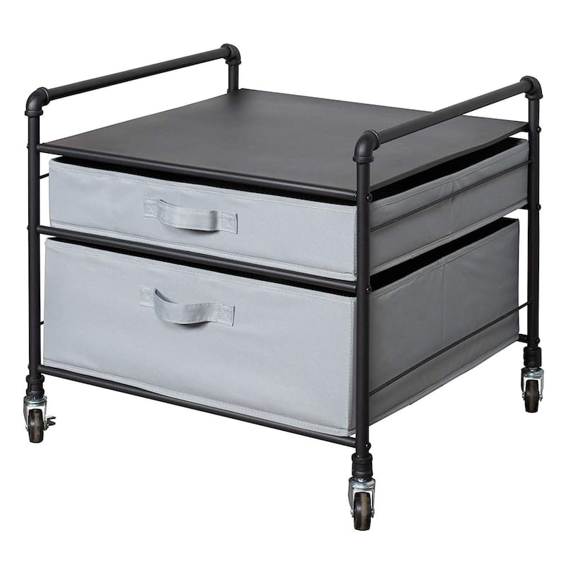 Fridge Stand Supreme - Black Pipe Frame with Light Gray Drawers - 23.2"W x 22"D x 21.3"H