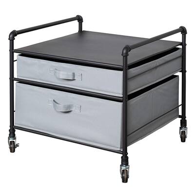 Fridge Stand Supreme - Black Pipe Frame with Light Gray Drawers - 23.2"W x 22"D x 21.3"H