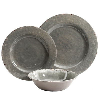 Gibson Studio California Mauna 12 piece Dinnerware Set in Gray Crackle Look Decal