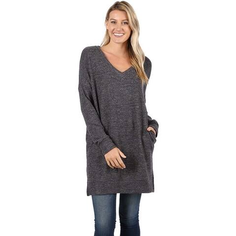 JED Women's Marled Knit Pull-Over V-Neck Sweater Tunic