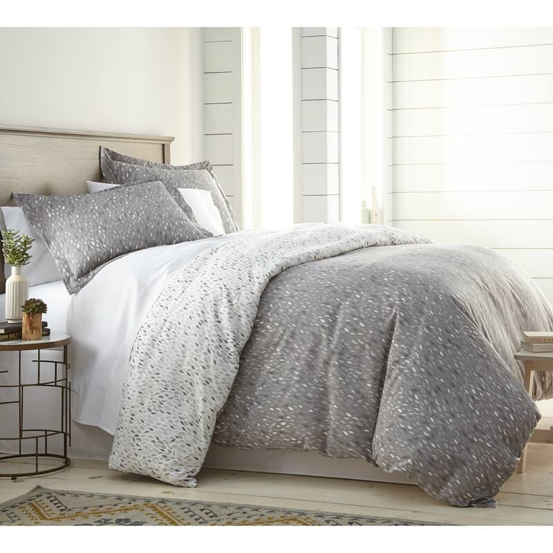 Vilano Choice Premium Ultra Soft 3-piece Printed Duvet Set - gray/white botanical print - Full - Queen