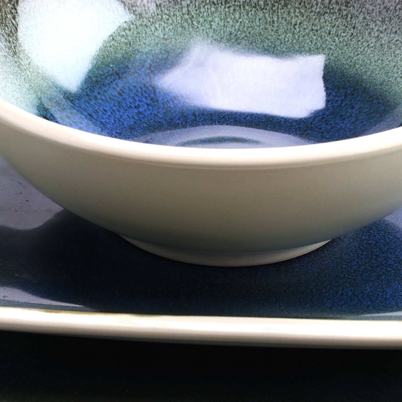 Gibson Elite Namastay 12 Piece Square Dinnerware Set in Blue Bed Bath