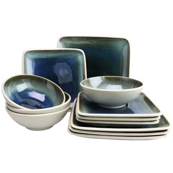 Shop Gibson Elite Namastay 12 Piece Square Dinnerware Set in Blue