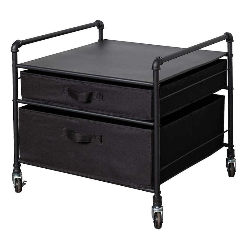 Fridge Stand Supreme - Black Pipe Frame with Black Drawers - 23.2"W x 22"D x 21.3"H
