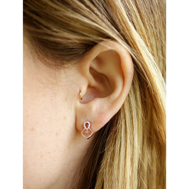 Annello by Kobelli 10k White or Rose Gold Geometric Diamond Earrings