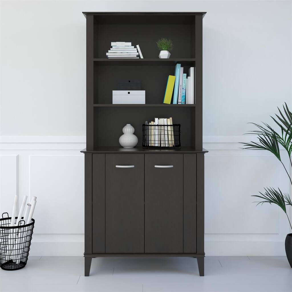 Avenue Greene Bowie Espresso Bookcase with Doors - Overstock - 23589578