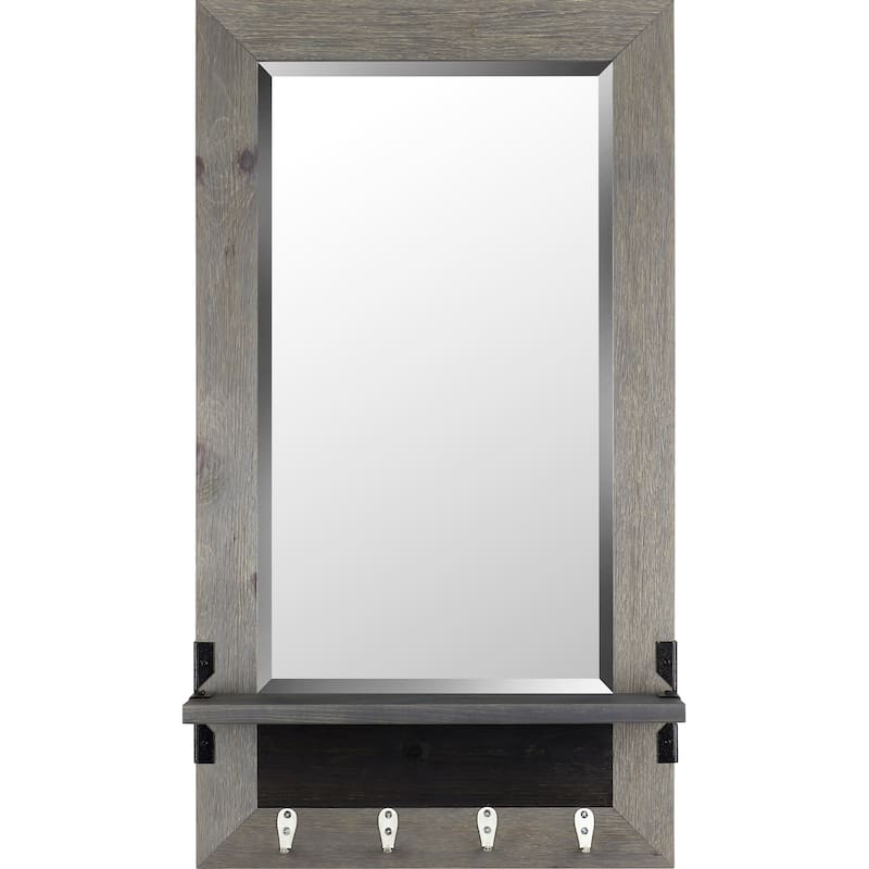 20.75x37.75 Inch Wooden Mirror Shelf Beveled Wall Mirror Large Grey Farm House Decor