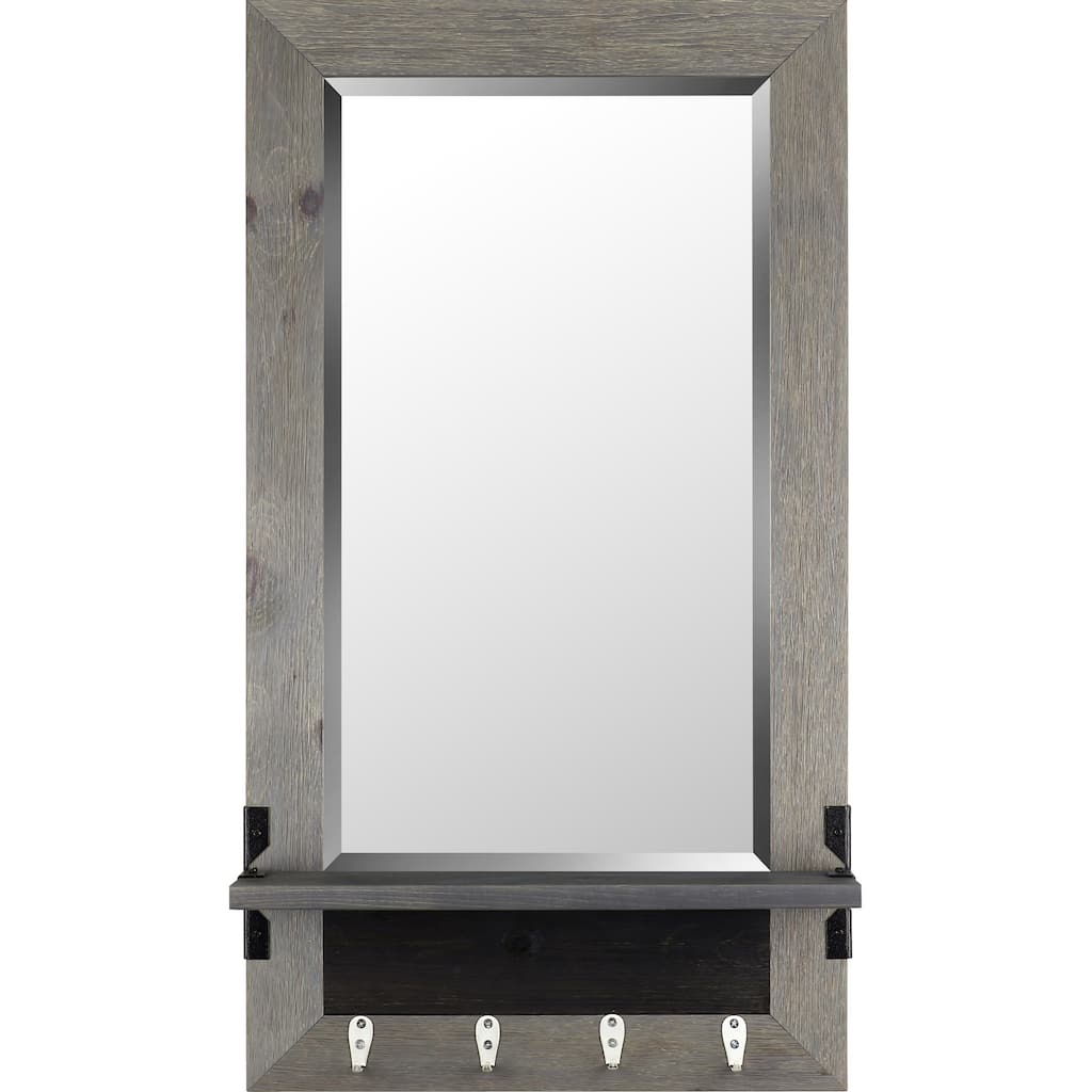 20.75x37.75 Inch Wooden Mirror Shelf Beveled Wall Mirror Large Grey Farm House Decor