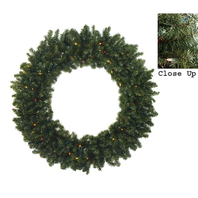 Pre-Lit Commercial Canadian Pine Artificial Christmas Wreath - 5-ft Multi Lights - 5'