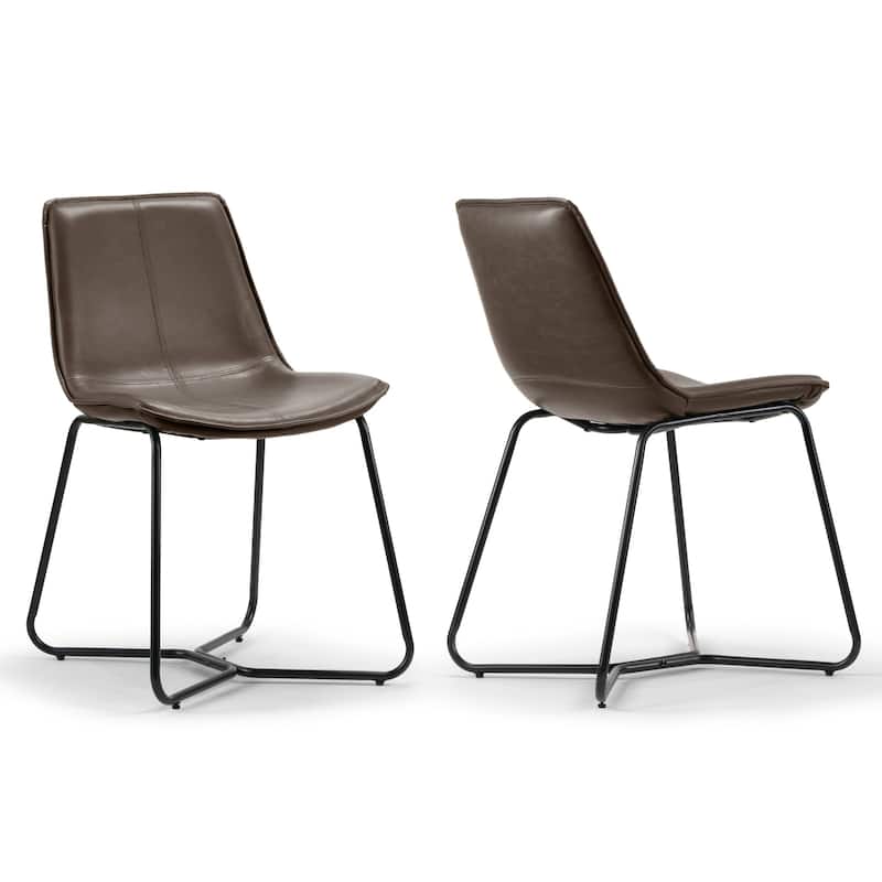 Set of 2 Amery Iron Frame Vintage Brown Faux Leather Dining Chair