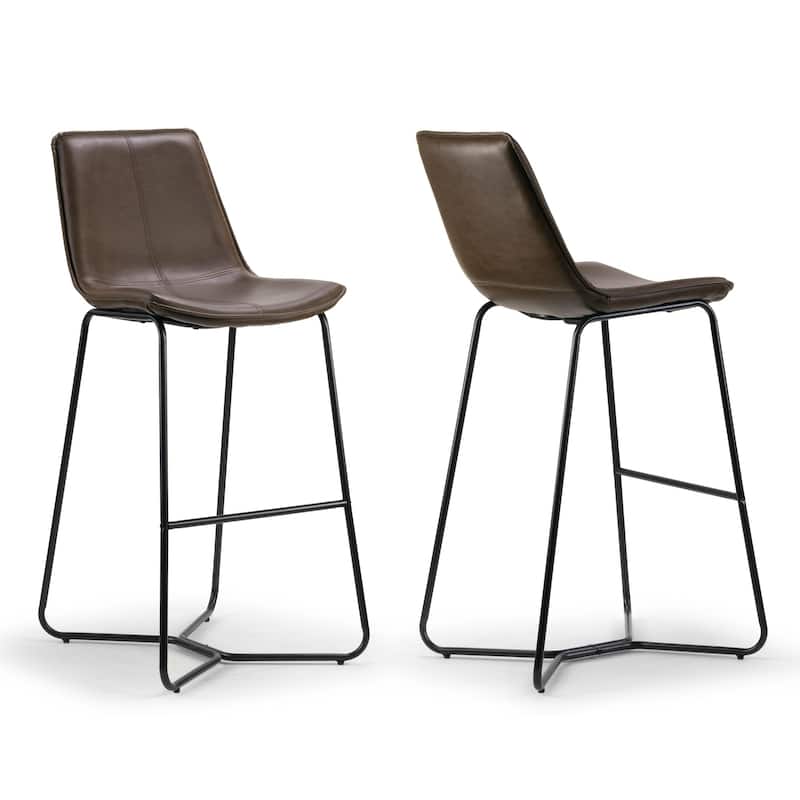 Amery Iron Frame Vintage Brown Faux Leather Bar Stool (Set of 2)