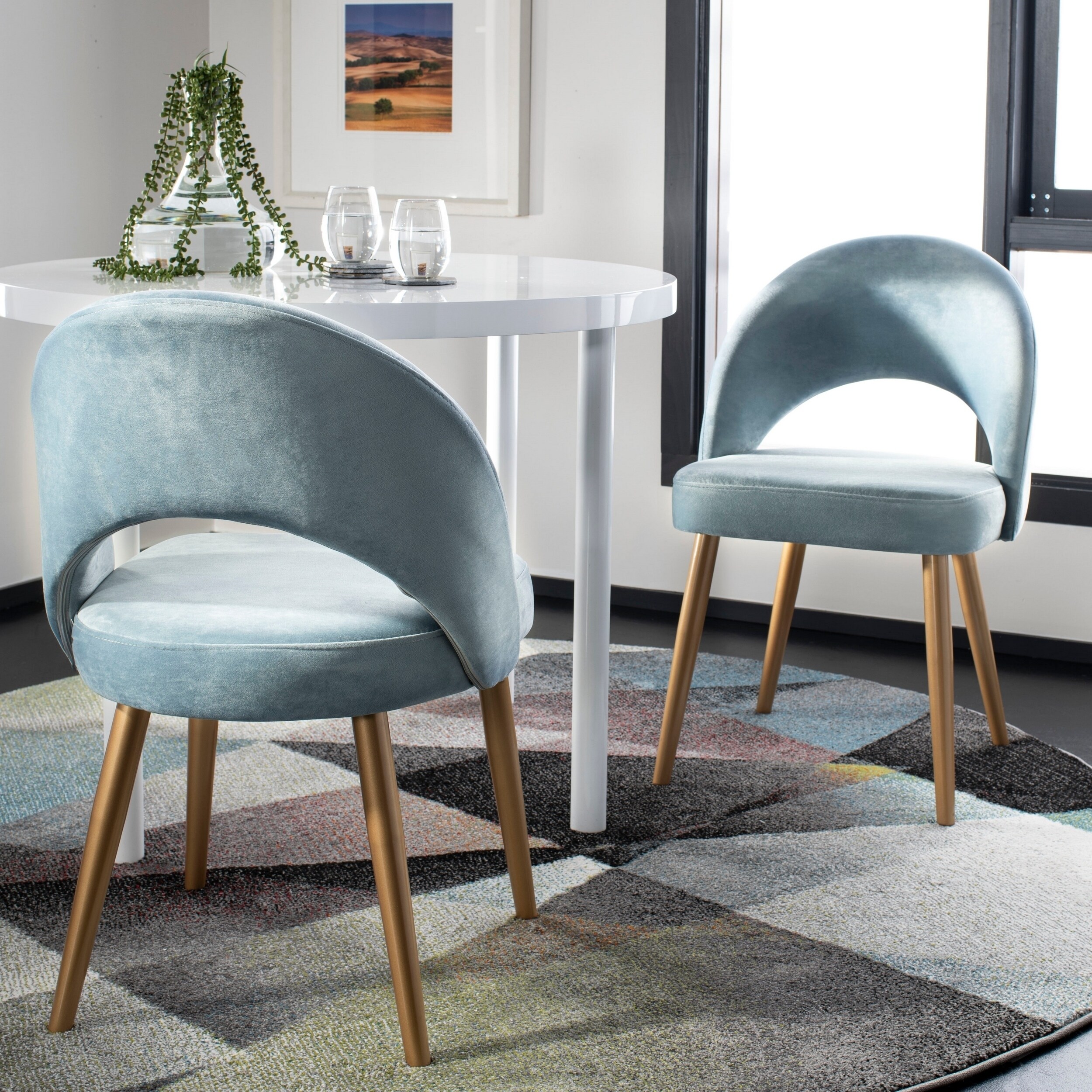 Safavieh Giani Retro Dining Chair Slate Blue Gold Set Of 2