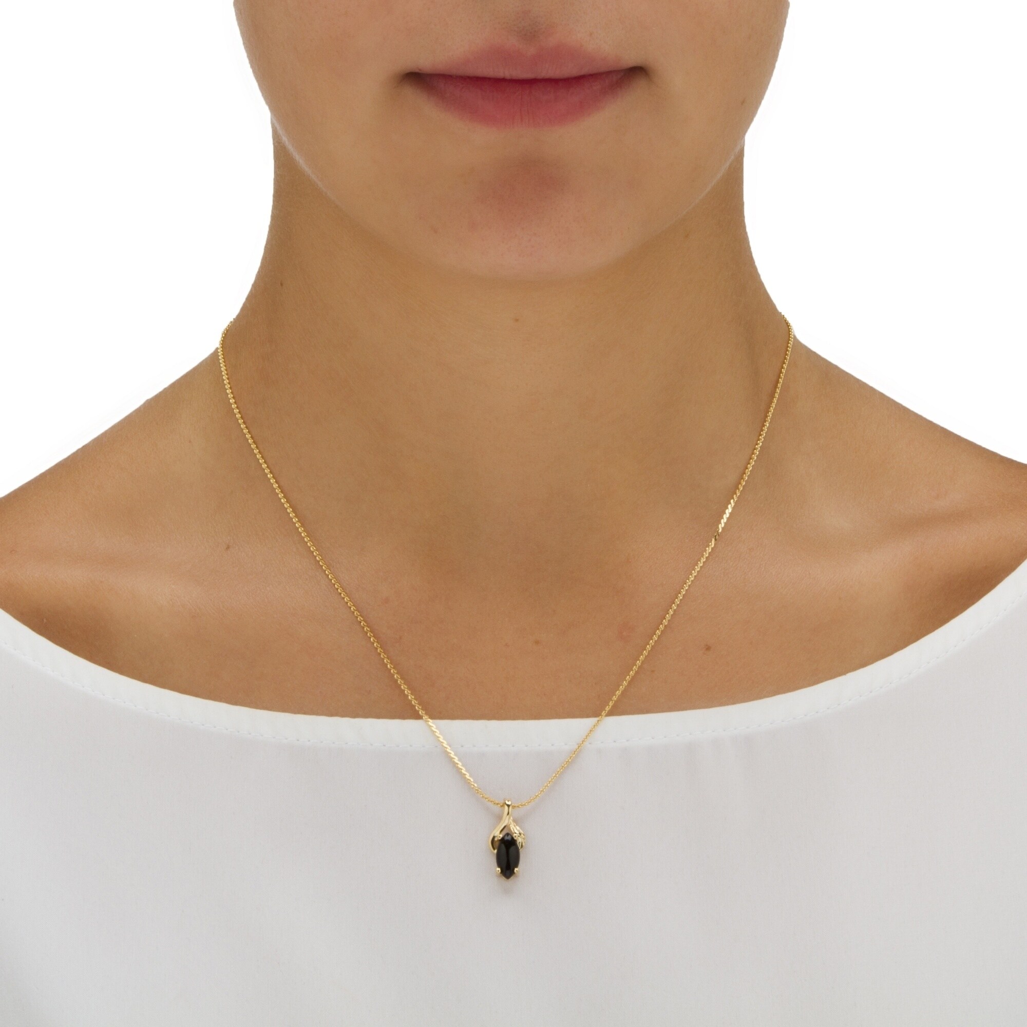 Shop Gold Tone Pendant 8mm Marquise Shaped Natural Black Onyx 18 Overstock