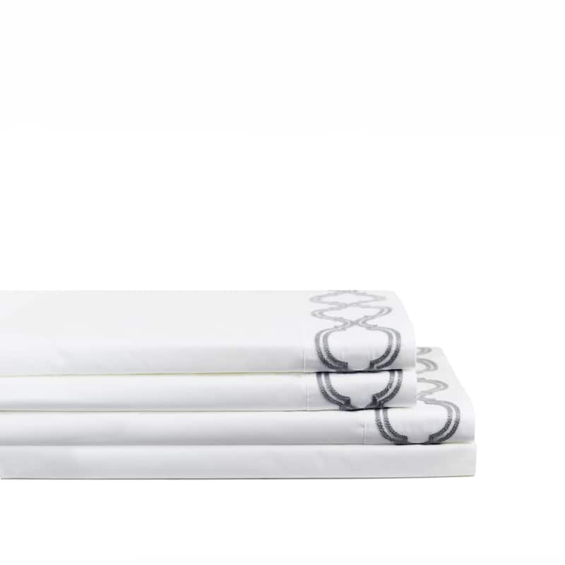 Embroidered Crisp Percale Cotton Lattice Sheet Set