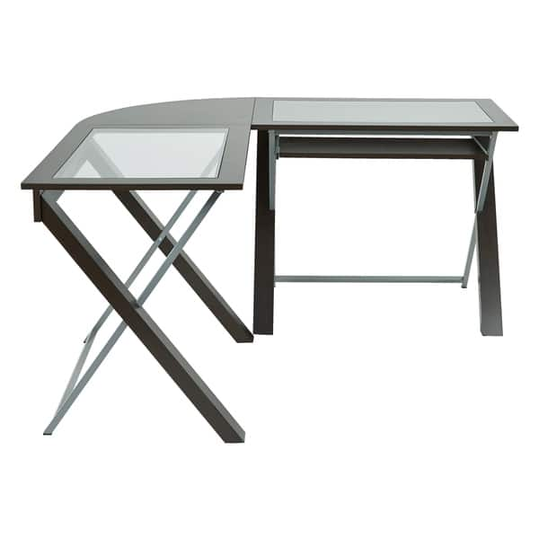 Shop X Text L Shaped Computer Desk With Glass Top With Espresso