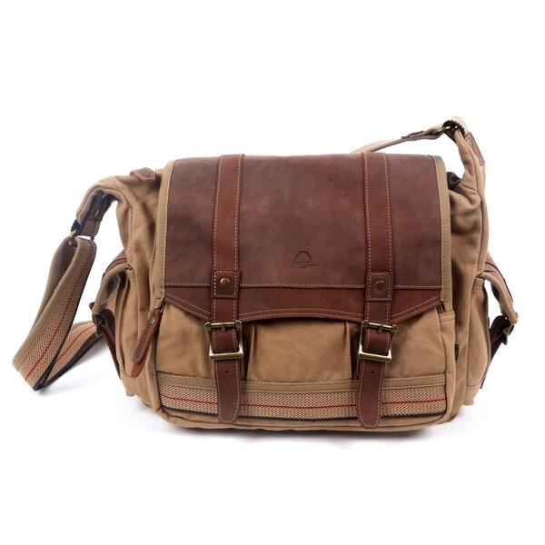 TSD Brand Turtle Ridge Canvas Messenger Bag in Brown (As Is Item) - Bed ...