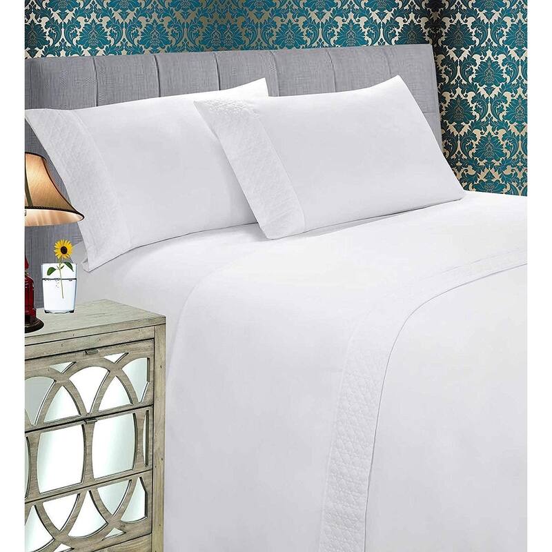 Elegant Comfort Luxurious Soft & Coziest 4-Piece Quilted Bed Sheet Set on Flat Sheet and Pillowcases - Twin - White