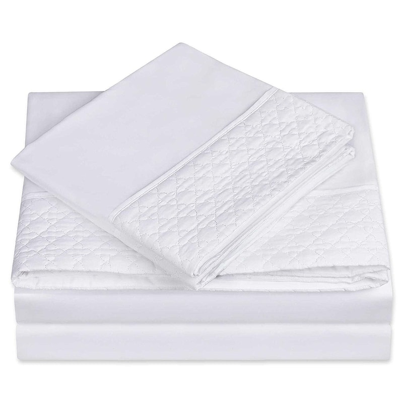 Elegant Comfort Luxurious Soft & Coziest 4-Piece Quilted Bed Sheet Set on Flat Sheet and Pillowcases