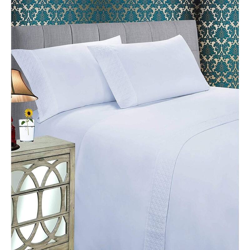 Elegant Comfort Luxurious Soft & Coziest 4-Piece Quilted Bed Sheet Set on Flat Sheet and Pillowcases - Queen - Light Blue