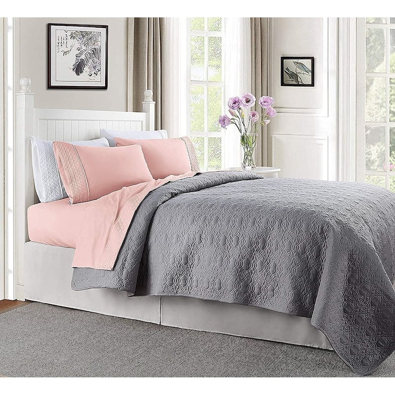 Elegant Comfort Luxurious Soft & Coziest 4-Piece Quilted Bed Sheet Set on Flat Sheet and Pillowcases