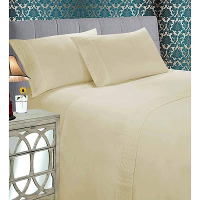 Elegant Comfort Luxurious Soft & Coziest 4-Piece Quilted Bed Sheet Set on Flat Sheet and Pillowcases