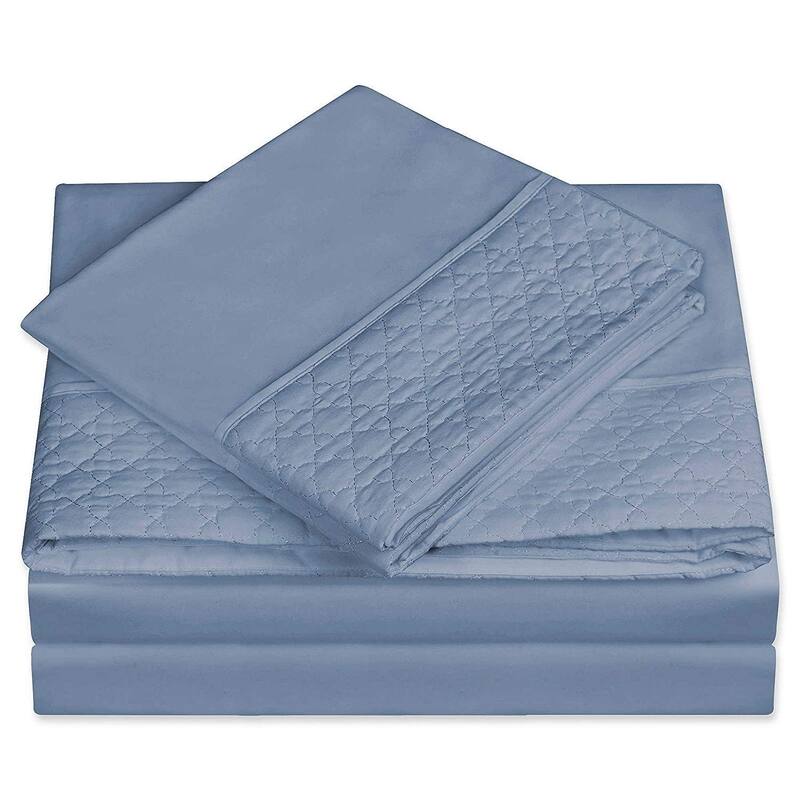 Elegant Comfort Luxurious Soft & Coziest 4-Piece Quilted Bed Sheet Set on Flat Sheet and Pillowcases