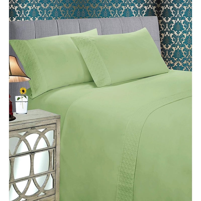 Elegant Comfort Luxurious Soft & Coziest 4-Piece Quilted Bed Sheet Set on Flat Sheet and Pillowcases - Full - Sage
