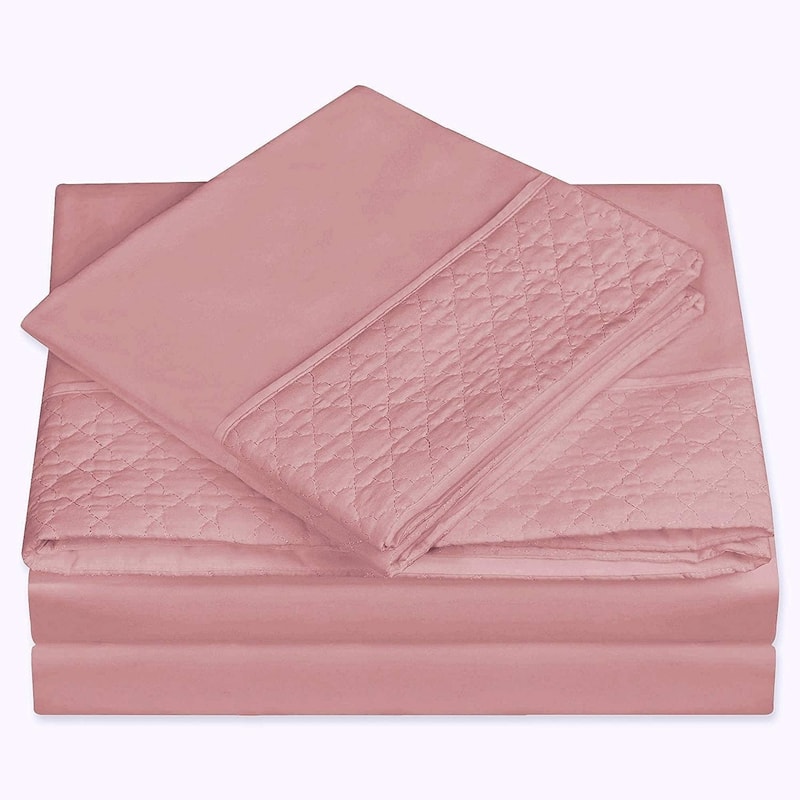 Elegant Comfort Luxurious Soft & Coziest 4-Piece Quilted Bed Sheet Set on Flat Sheet and Pillowcases