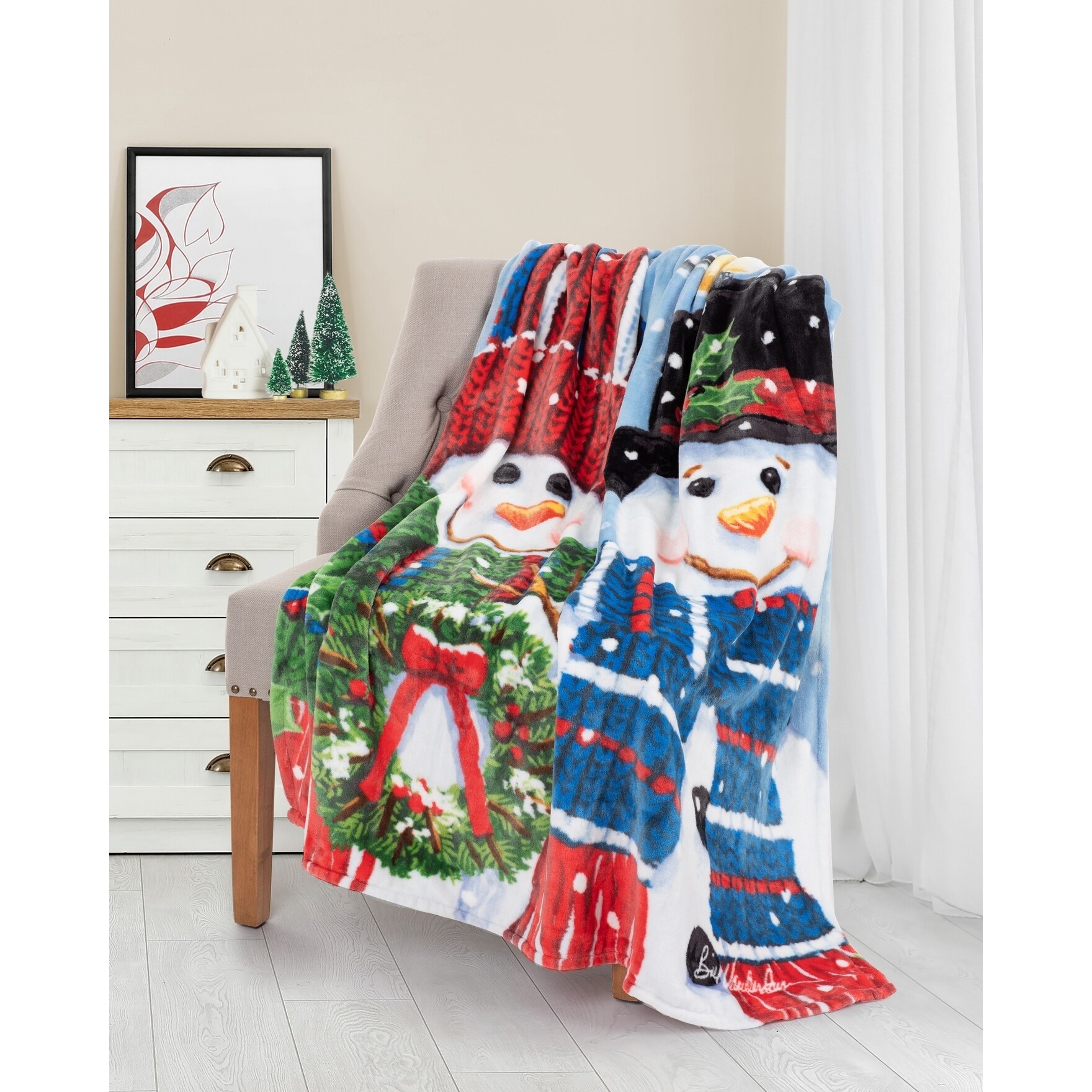 Ultra Soft /& Cozy Oversized Christmas Santa /& Snowman Plush Throw Blanket Cover