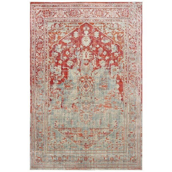Faded Medallion Grey/ Orange Area Rug - 3'10" x 5'5"