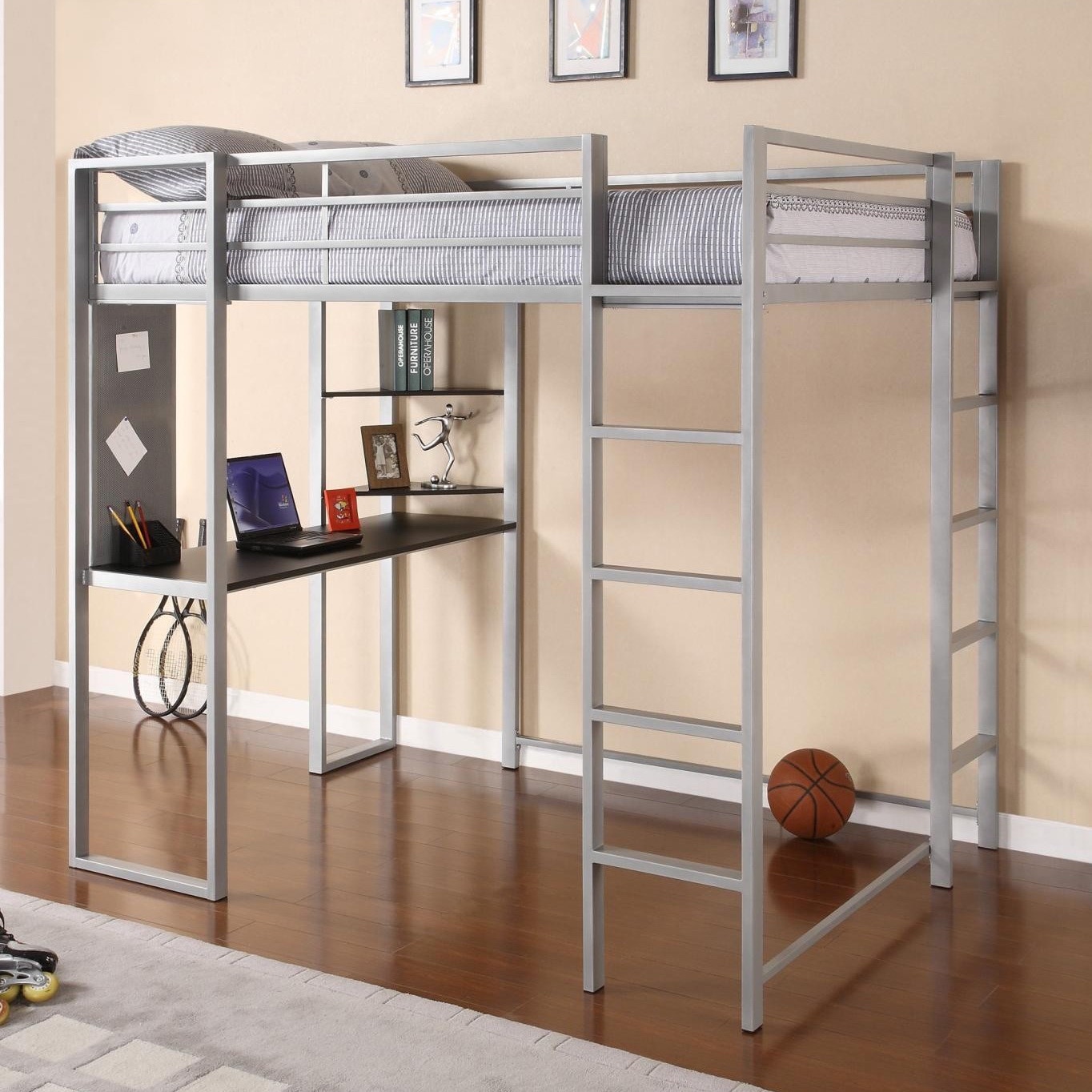 metal loft bed with shelves