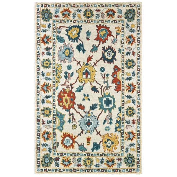 The Curated Nomad Sunnyside Floral Hand-tufted Wool Ivory/ Gold Area Rug - 3'6" x 5'6"