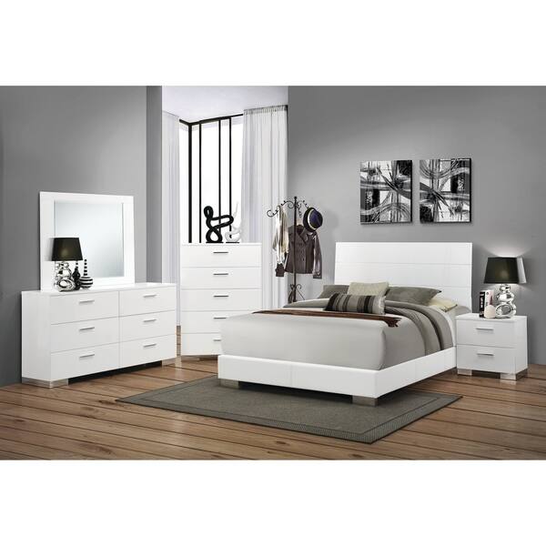 slide 2 of 8, Coaster Furniture Felicity Glossy White 4-piece Panel Bedroom Set King