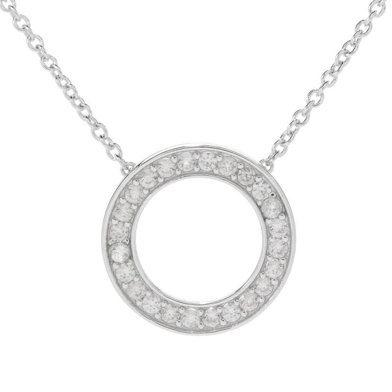 Sterling Silver White Zircon Charm Pendant w/ 16" Chain