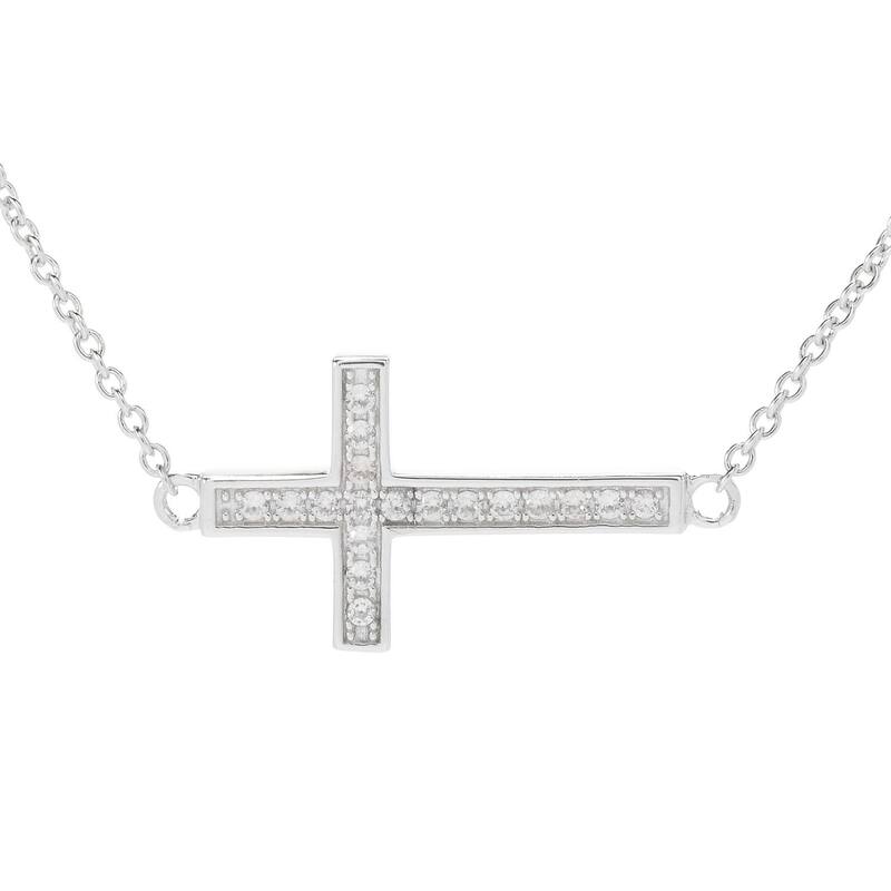 Sterling Silver White Zircon Charm Pendant w/ 16" Chain