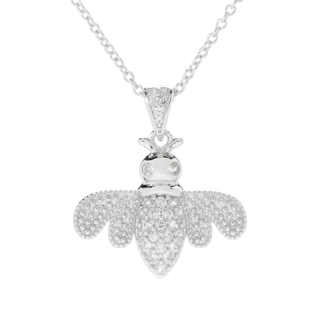 Sterling Silver White Zircon Charm Pendant w/ 16" Chain