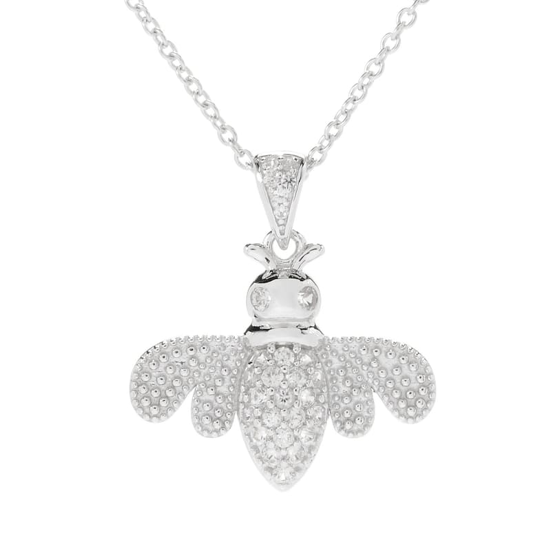 Sterling Silver White Zircon Charm Pendant w/ 16" Chain