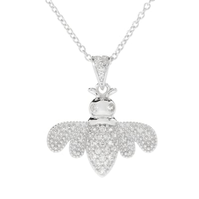 Sterling Silver White Zircon Charm Pendant w/ 16" Chain