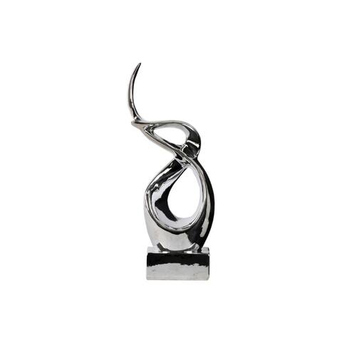Swirl Abstract Ceramic Sculpture Mounted On Base, Large, Silver