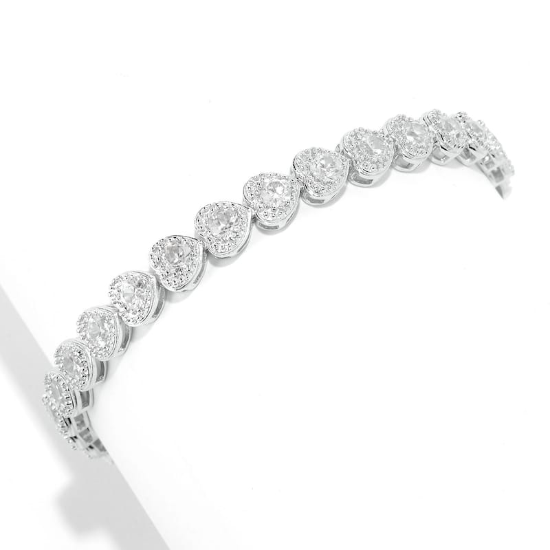 Sterling Silver White Zircon Heart Tennis Bracelet