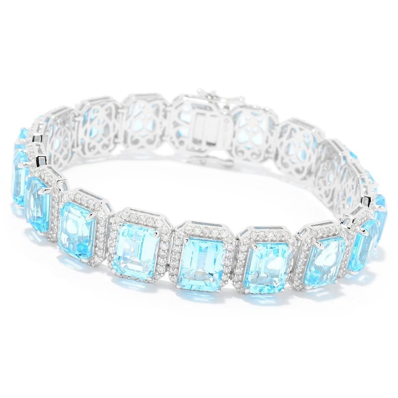 Sterling Silver 7.5" 58.00ctw Sky Blue Topaz Bracelet